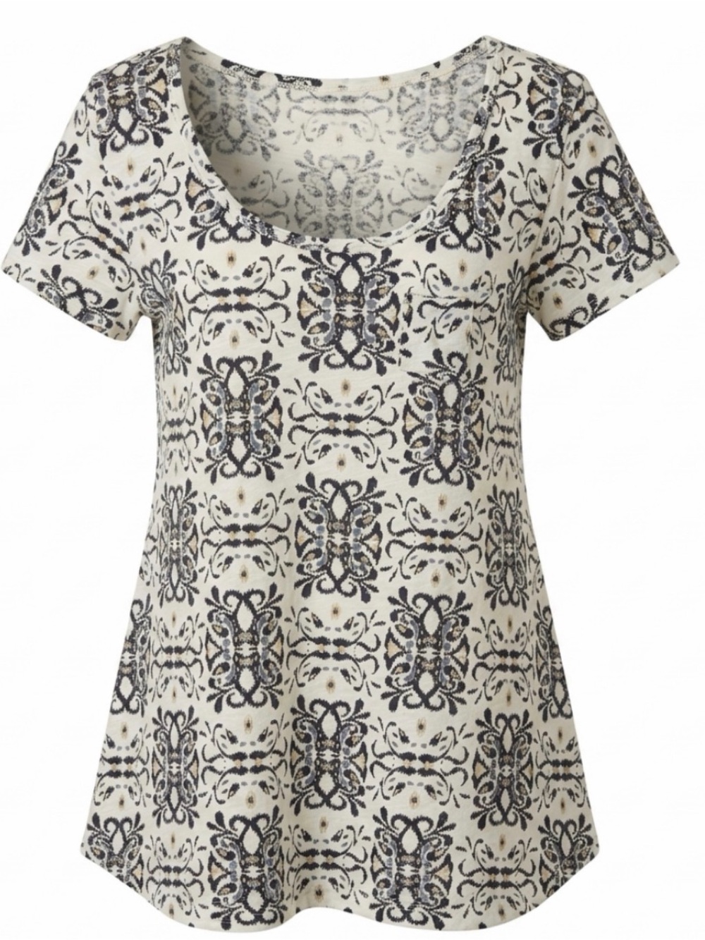 Fresh produce Cream and Black Printed Scoop Neck Tunic